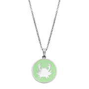 CO88 Collection Zodiac 8CN 26091 Steel Necklace with Pendant - Zodiac sign Cancer 15 mm - Length 42 + 5 cm - Silver / Mint Green