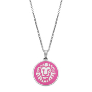 CO88 Collection Zodiac 8CN 26092 Steel Necklace with Pendant - Constellation Leo 15 mm - Length 42 + 5 cm - Silver / Dark Pink