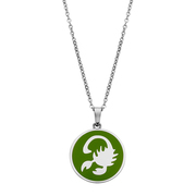 CO88 Collection Zodiac 8CN 26095 Steel Necklace with Pendant - Constellation Scorpio 15 mm - Length 42 + 5 cm - Silver / Dark Green
