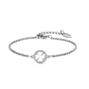 CO88 Collection Inspirational 8CB 90398 Steel Bracelet with Pendant - Clover 10 mm - Length 16.5 + 3 cm - Silver colored