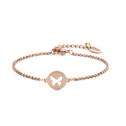 CO88 Collection Inspirational 8CB 90412 Steel Bracelet with Pendant - Butterfly 10 mm - Length 16.5 + 3 cm - Rose colored