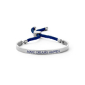 Key Moments 8KM BC 0026 Steel Open Bangle with Text and Rope make dreams happen Size 58x45 mm Silver colored / Dark blue