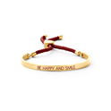 Key Moments 8KM BC0033 Steel Open Bangle with Text and Rope be happy and smile Size 58x45 mm Gold / Red
