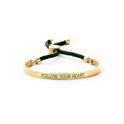 Key Moments 8KM BC0034 Steel Open Bangle with Text and Rope follow your heart Size 58x45 mm Gold colored / Dark green