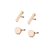 CO88 Collection Sense 8CE 70017 Steel Ear Studs - Set of 2 Pairs - Bars 10x2 mm and Rounds 6 mm - Rose colored