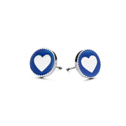 CO88 Collection Majestic 8CE 70024 Steel Ear Studs - Round with Heart  10 mm - Silver / Blue