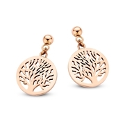 CO88 Collection Beloved 8CE 70029 Steel Ear Studs with Pendant - Tree of Life  15 mm - Rose colored