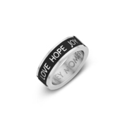 Key Moments Color 8KM R0001 56 Steel Ring with Text Love Hope Joy Ring Size 56 Silver / Black