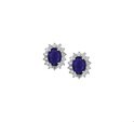 TFT Ear Studs Cubic Zirconia And Synthetic Sapphire Silver Rhodium Plated Shiny 12 mm x 10.5 mm