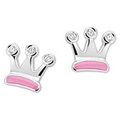 TFT Ear Studs Crown Silver Rhodium Plated Shiny 6 mm x 6 mm