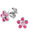 TFT Ear Studs Flower And Zirconia Silver Rhodium Plated Shiny 6.5mm x 6.5mm
