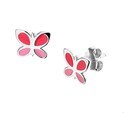 TFT Ear Studs Butterfly Silver Rhodium Plated Shiny 6.5 mm x 8 mm