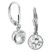 Earrings silver rhodium plated Zirconia 8 mm, with brisur hook