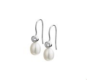 TFT Drop Earrings French Hook Pearl And Cubic Zirconia Silver Rhodium Plated Shiny 24.5mm x 7.5mm