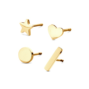 CO88 Collection Sense 8CE 70037 Steel Ear Studs - Heart, Star, Round and Bar 7 mm - Gold colored