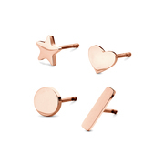 CO88 Collection Sense 8CE 70038 Steel Ear Studs - Heart, Star, Round and Bar 7 mm - Rose gold colored