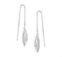 TFT Pull Through Earrings Feather Silver Rhodium Plated Shiny