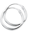 TFT Hoops Round Tube Silver Rhodium Plated Shiny 2 mm x 17 mm