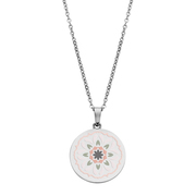 CO88 Collection Majestic 8CN 26115 Steel Necklace with Pendant - Flower - length 40 + 5 cm - Silver / Pink / Green