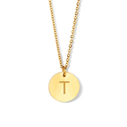 CO88 Collection Alphabet 8CN 11071 Steel Necklace - Letter pendant T - Length 42 + 5 cm - Gold colored