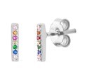 TFT Ear Studs Bar Colored Zirconia Silver Rhodium Plated Shiny 7 mm x 1.4 mm