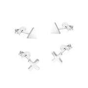 CO88 Collection Sense 8CE 70030 Steel Ear Studs - Cross and Triangle 7 mm - Silver colored