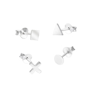 CO88 Collection Sense 8CE 70033 Steel Ear Studs - Cross, Triangle, Round and Square 7 mm - Silver colored