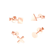 CO88 Collection Sense 8CE 70035 Steel Ear Studs - Cross, Triangle, Round and Square 7 mm - Rose gold colored