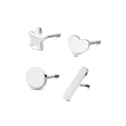CO88 Collection Sense 8CE 70036 Steel Ear Studs - Heart, Star, Round and Bar 7 mm - Silver colored