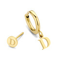 CO88 Collection Alphabet 8CE 70360 Steel ear stud and earring - letter D - 6 mm and 12mm - Gold colored
