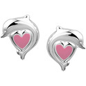 TFT Ear Studs Dolphin And Heart Silver Shiny 8.6 mm x 6.7 mm