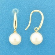 TFT Earrings Pearl French Hook Yellow Gold Shiny