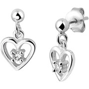Earrings Heart Zirconia Silver Shiny 15 x 8 mm