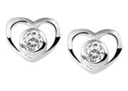 TFT Ear Studs Heart Zirconia Silver Shiny 7 mm x 8.5 mm