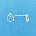 TFT Ear Studs Hexagon Silver Rhodium Plated Shiny 6.5 mm x 6 mm