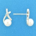 TFT Ear Studs Pearl And Zirconia Silver Rhodium Plated Shiny 14.3 mm x 7.2 mm