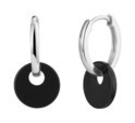 TFT Hoop Earrings Round Onyx Silver Rhodium Plated Shiny 2.2 mm x 15.5 mm