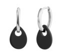 TFT Hoop Earrings Oval Onyx Silver Rhodium Plated Shiny 2.2 mm x 15.5 mm