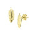 TFT Ear Studs Feather Yellow Gold On Silver Shiny 12 mm x 4.6 mm