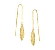 TFT Pull Through Earrings Feather Yellow Gold On Silver Shiny