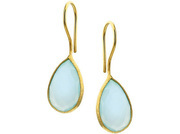 TFT Drop Earrings Chalcedony 1 Micron French Hook Yellow Gold On Silver Shiny 30mm x 11.5mm