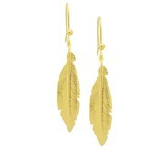 TFT Drop Earrings Feather French Hook Yellow Gold On Silver Shiny 59 mm x 10.5 mm