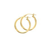 TFT Hoop Earrings Round Tube Yellow Gold On Silver Shiny