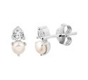 TFT Ear Studs Pearl And Zirconia Silver Rhodium Plated Shiny 8 mm x 4 mm