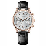 Vescari VSC-02RGS-1 Watch The Chestor Rosegold-Silver-Black steel-leather 40 mm
