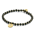 CO88 Collection 8CB 90734 Bracelet Ladies - Black Agate Beads - 4mm - Metal Beads - Pendant - Infinity - Gold colored