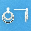 TFT Ear Studs Zirconia Silver Rhodium Plated Shiny 15 mm x 11 mm