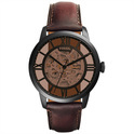 Fossil ME3098 Watch Automatic Skeleton steel-leather-black-brown 44 mm