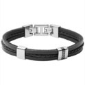 Fossil JF03686040 Bracelet Vintage Casual steel-leather silver-coloured-black 18-19.5 cm