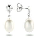 TFT Earrings Pearl Silver Rhodium Plated Shiny 20 mm x 8 mm